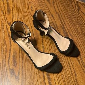 Allegra K Suede Open Toe Kitten Heel Ankle Strap Sandals, Black, Size 7.